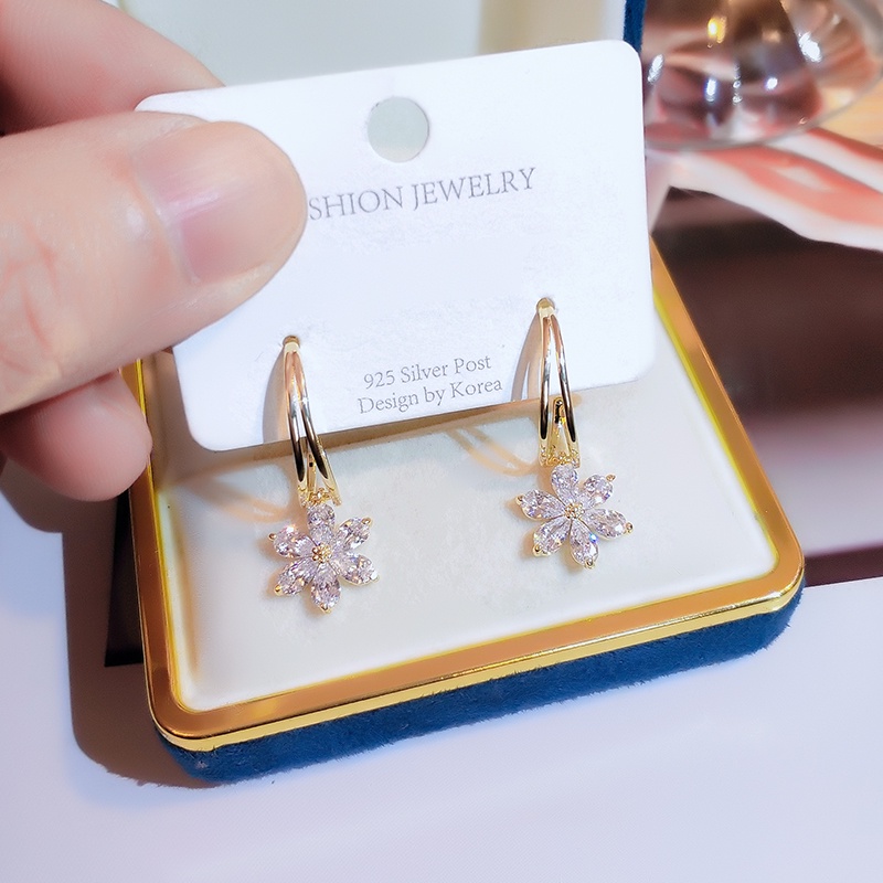 [Jiudolan] Bông Tai Hoa Đính Đá Zircon Sáng Bóng Thanh Lịch Thời Trang Hàn Quốc Dành Cho Bạn Nữ