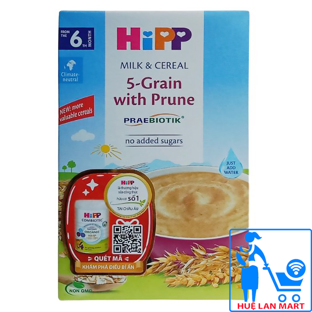 [CHÍNH HÃNG] Bột Ăn Dặm HiPP 5-Grain with Prune (Ngũ Cốc Tổng Hợp, Mận Tây) Hộp 250g