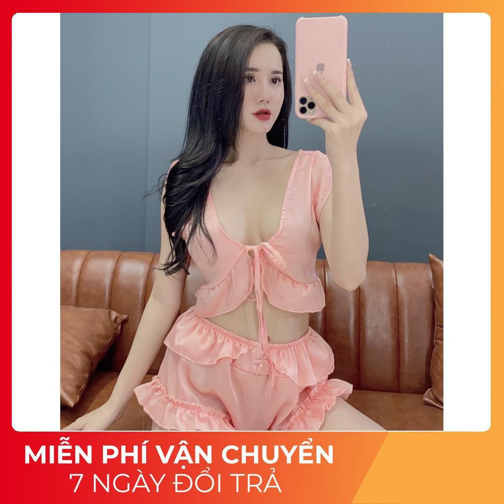 Đồ Ngủ Sexy Nữ 💫 FREE SHIP 💫Đồ Ngủ Sexy Lụa Phi Hai Dây Chất Mịn Quyến Rũ BO CROPTOP NO