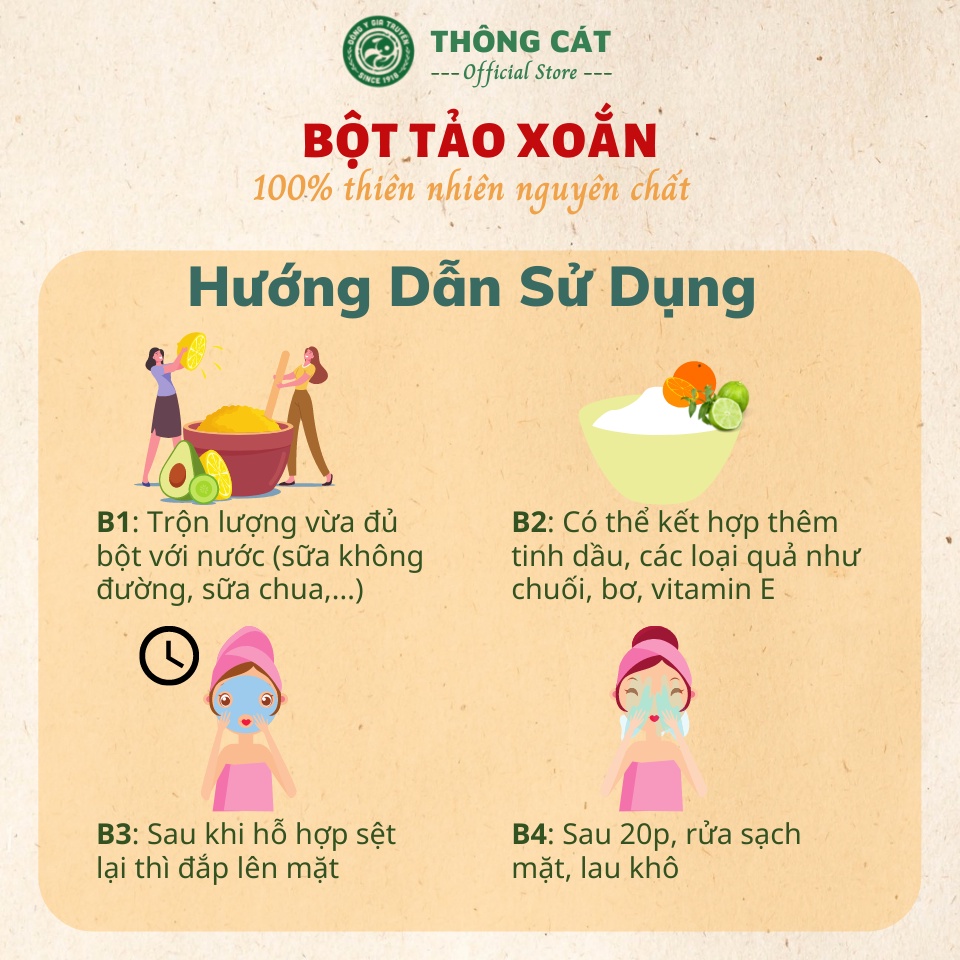 Bột Tảo Xoắn nguyên chất Spirulina Nhật bản 100gr THÔNG CÁT HCM - Tảo xoắn cao cấp chuyên vi kim spa