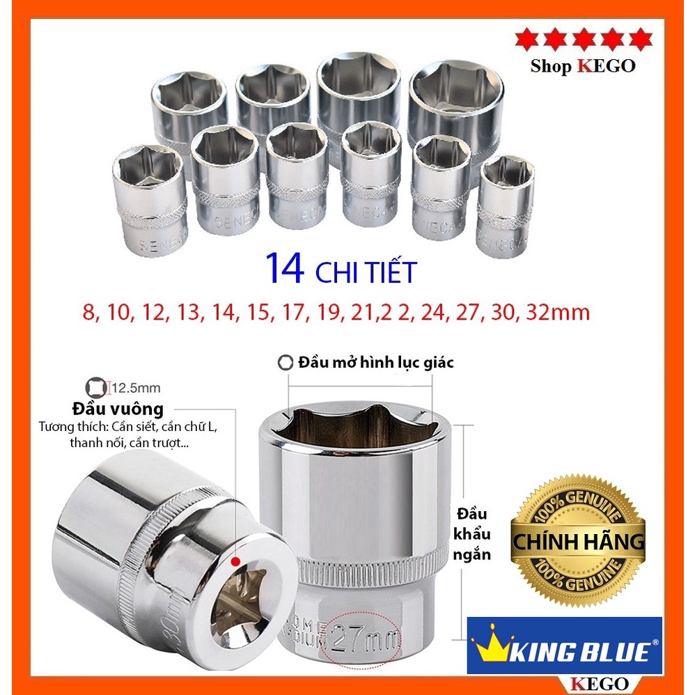 [CHÍNH HÃNG] Đầu Tuýp Ngắn, Đầu 1/2 Khẩu Lục Giác King Blue cỡ 8-32mm