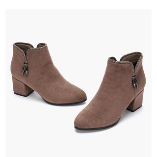 Bốt da lộn Daphne gót trụ lót Cashmere ấm áp