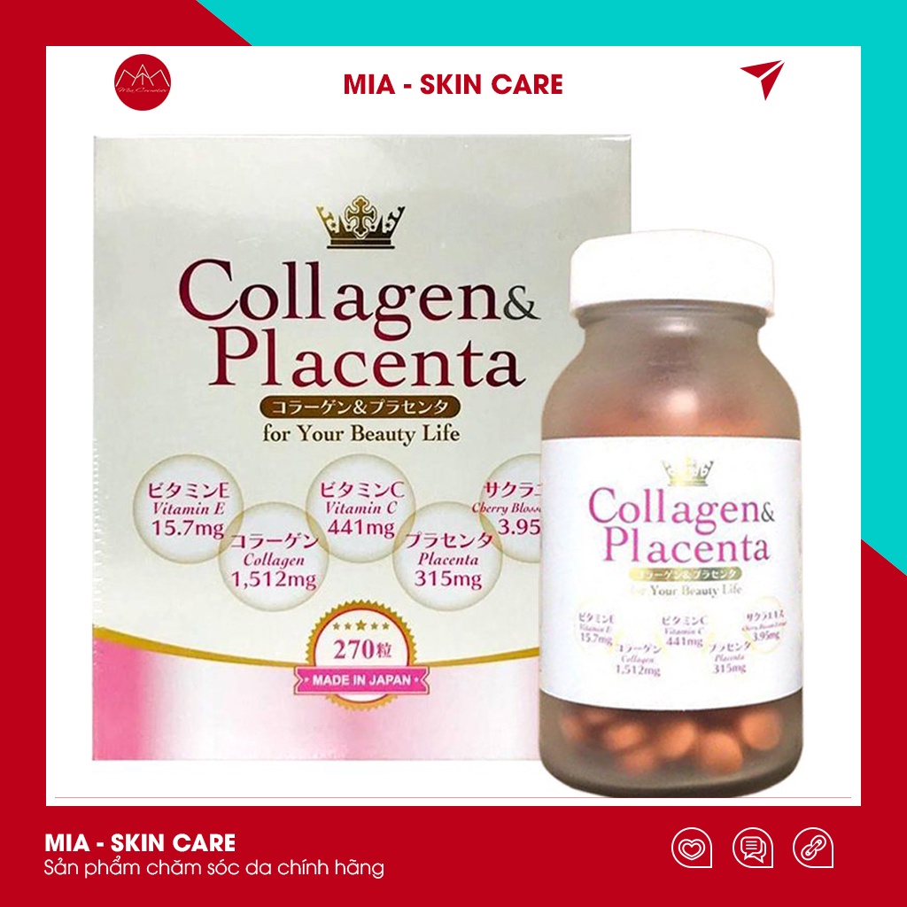 Viên Uống Trắng Da Collagen Placenta 5in1 Nhật Bản 270 Viên