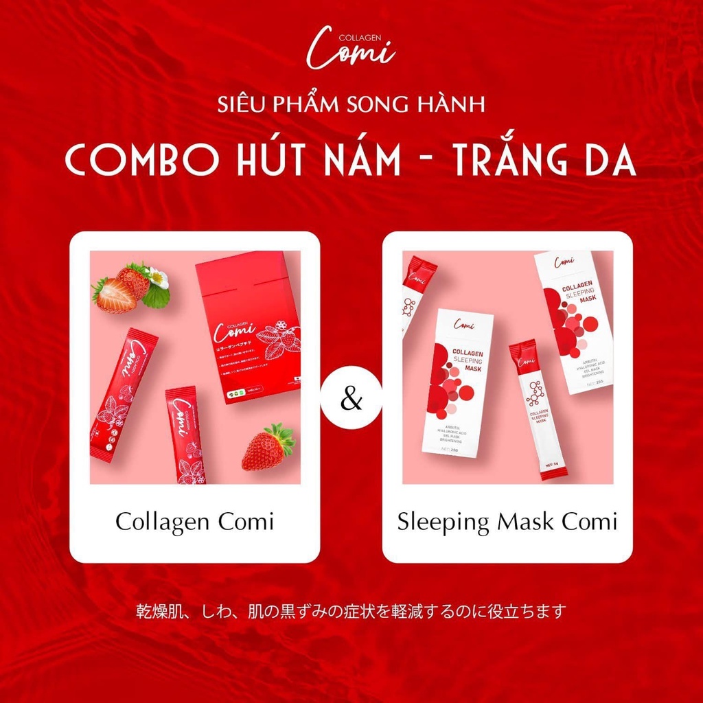 Combo 3 hộp nước uống collagen dâu tây Comi, giúp da trắng sáng mờ nám