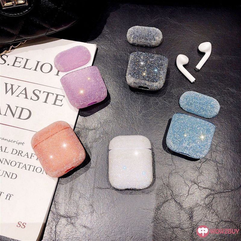Vỏ bảo vệ hộp sạc tai nghe không dây Airpods bằng nhựa PC cứng trang trí kim tuyến lấp lánh