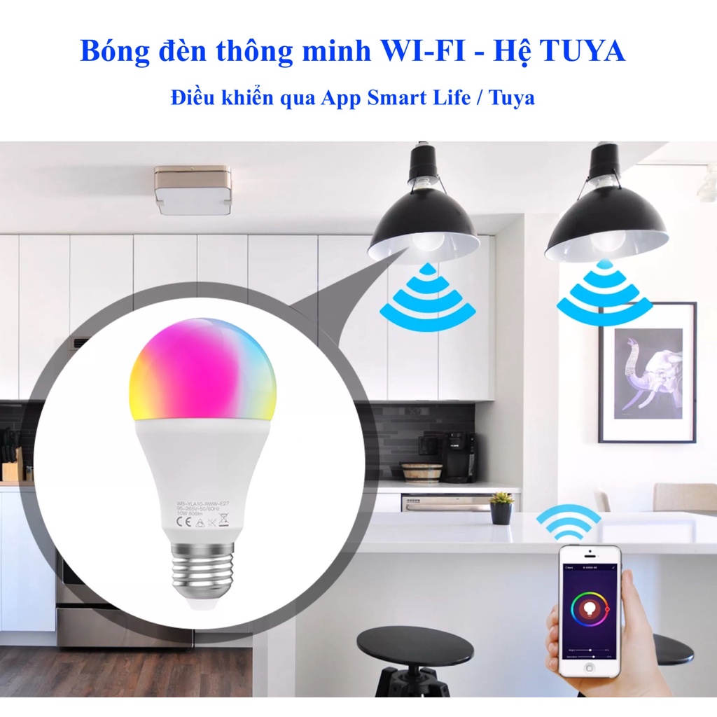 Bóng đèn thông minh, kết nối Wifi, Hệ sinh thái Tuya, App Smart Life / Tuya -