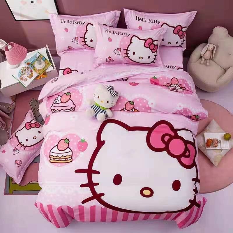 Bộ chăn ga gối cotton hoạt hình cho bé hello kitty
