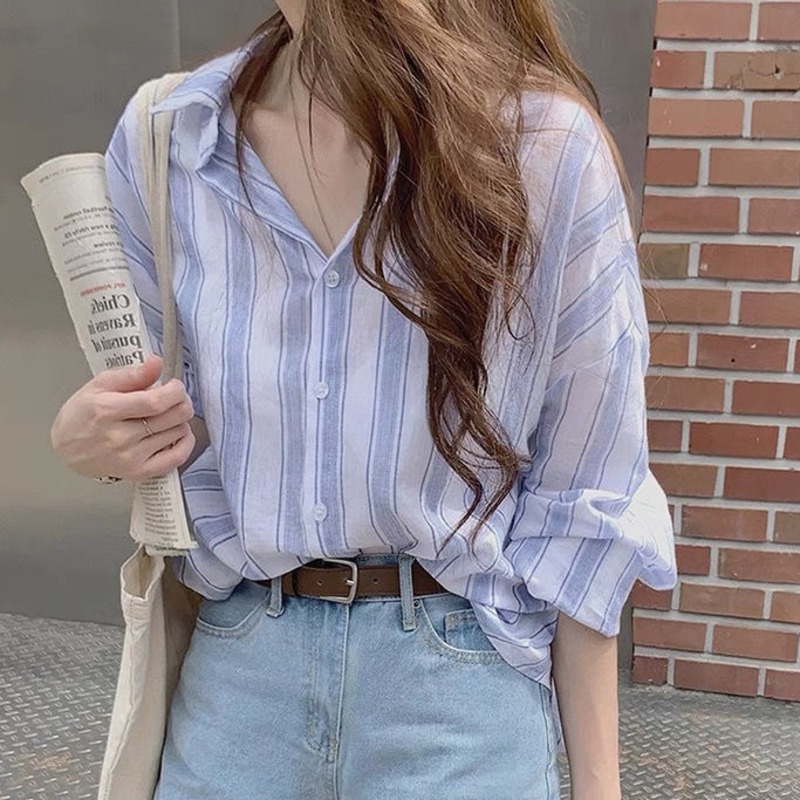 Áo Sơ Mi Tay Dài Kẻ Sọc Thời Trang Cá Tính 164153 Áo Sơ Mi Dáng Rộng Phong Cách Retro Hợp Thời Trang