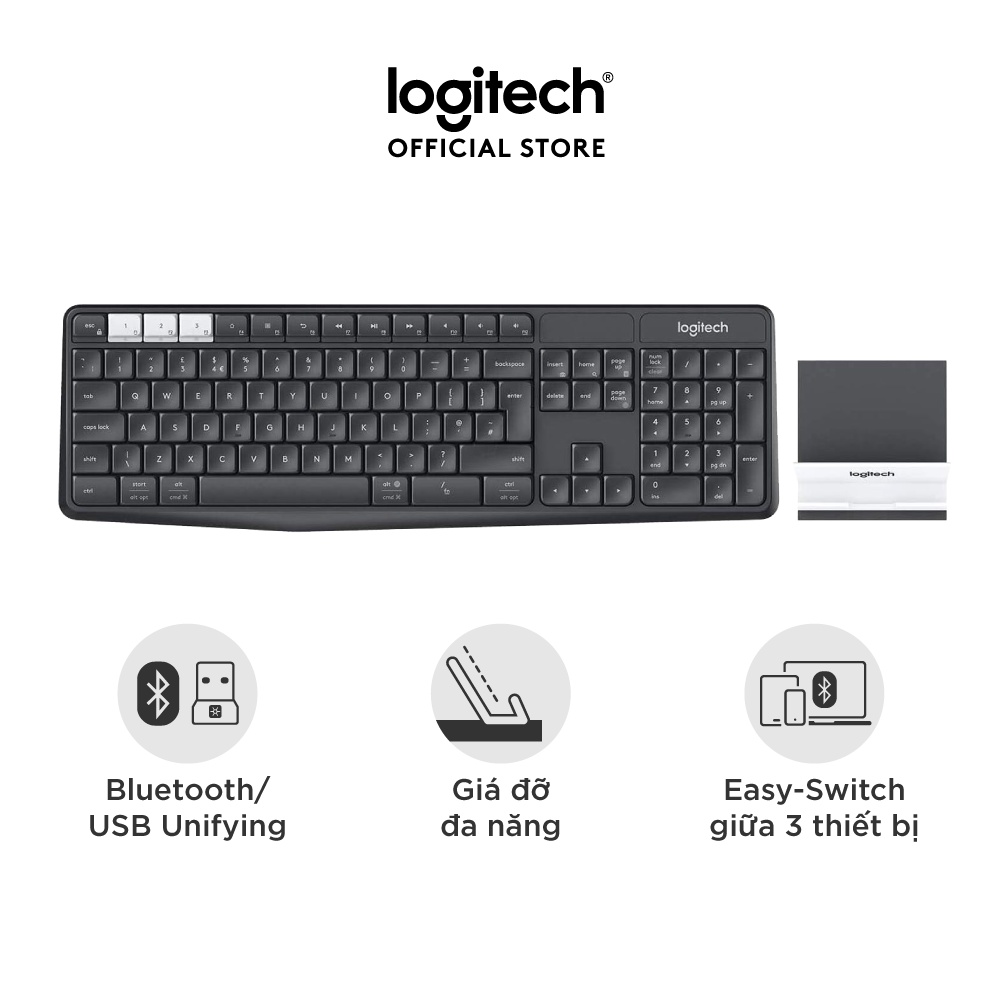 [Mã ELLOGIWL5 giảm 10% đơn 500K] Bàn phím không dây Logitech K375s - Kèm giá đỡ USB, giảm ồn, Laptop/Tablets