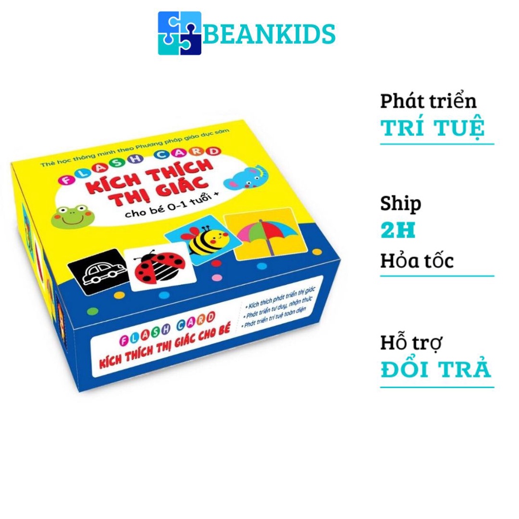Thẻ kích thích thị giác cho trẻ sơ sinh, thẻ thị giác đen trắng, Flashcard Glenn Doman - BEANKIDS