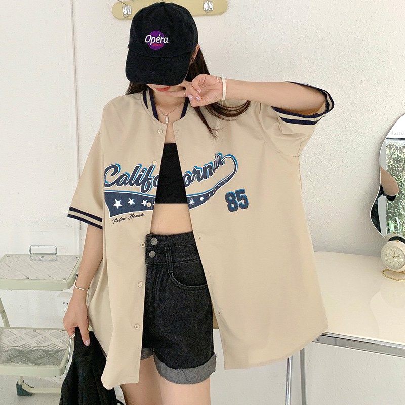 Áo sơ mi nam nữ unisex, Áo bomber bóng chày tay lỡ form rộng họa tiết in chữ cali phong cách Hàn Quốc cá tính. A3