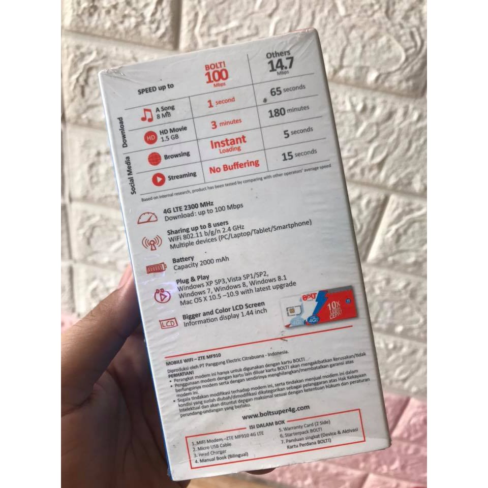 Thiết Bị Phát Wifi 3G/4G ZTE MF910 Bolt - Dung lượng Pin 2300mAh có LCD hiển thị
