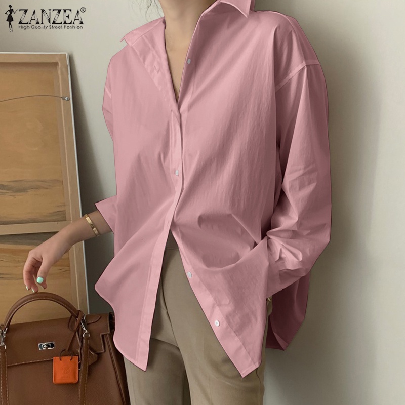 Áo sơ mi nữ ZANZEA dài tay màu trơn phong cách Hàn Quốc