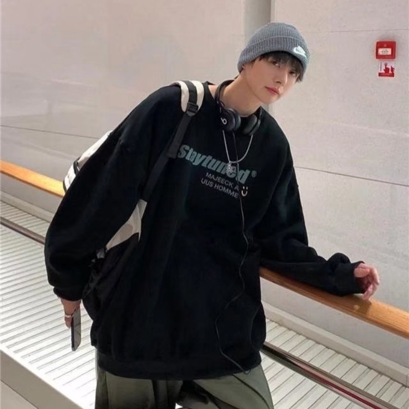 Áo sweater cổ tròn dáng rộng thiết kế mới thời trang mùa thu dành cho nam