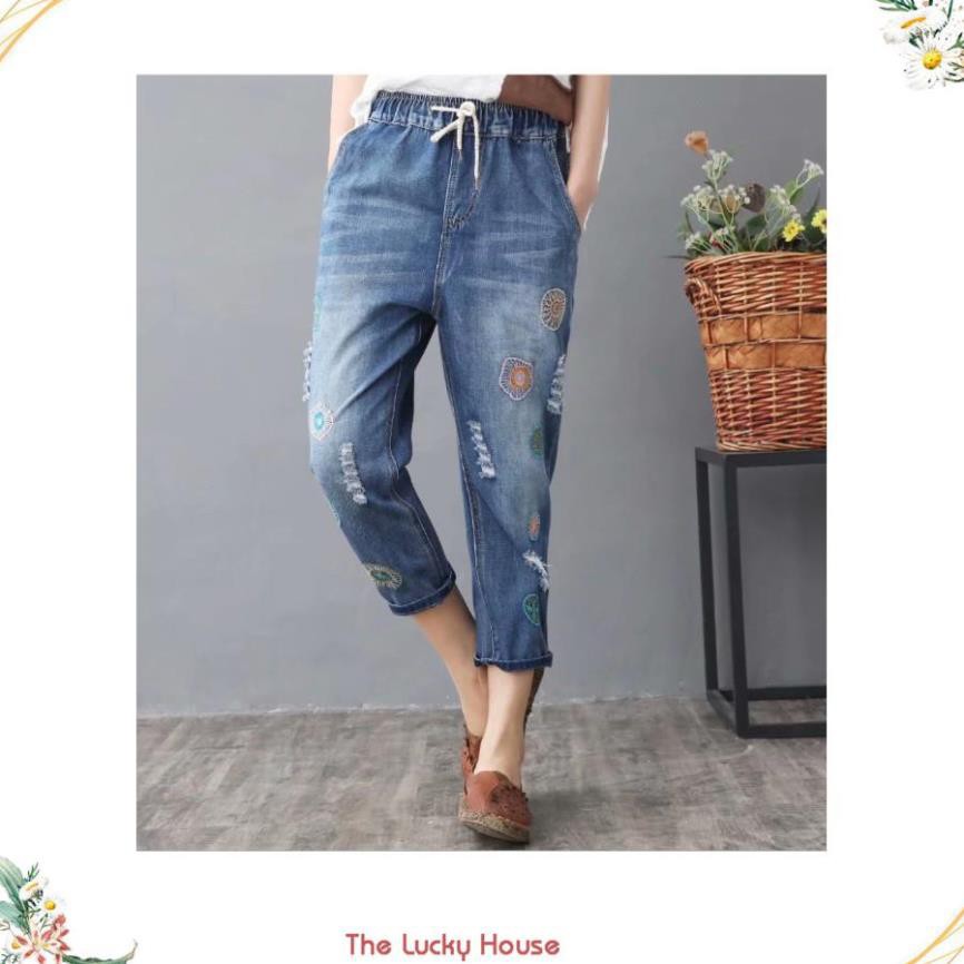 Quần bò thêu hoa dáng baggy loại 1 QB07