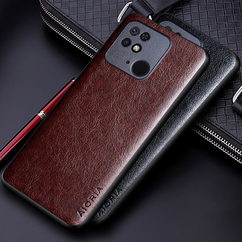 Ốp Điện Thoại Da PU Màu Trơn Phong Cách Doanh Nhân Sang Trọng Cho Redmi 10C