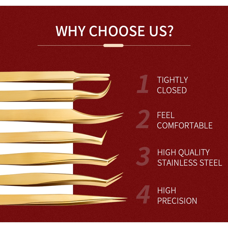 Lusluking Nhíp nối mi/ gắp đồ trang trí móng tay Lusluking bằng thép không gỉ tiện dụng