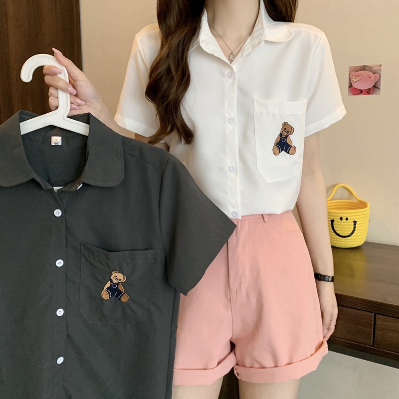 Áo sơ mi SUXI cổ polo tay ngắn dáng rộng đơn giản thời trang mùa hè dành cho nữ