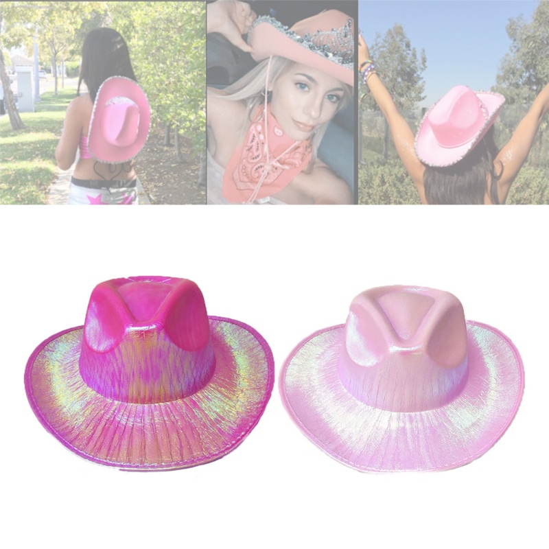 Mũ cao bồi đính kim tuyến lấp lánh màu hồng neon