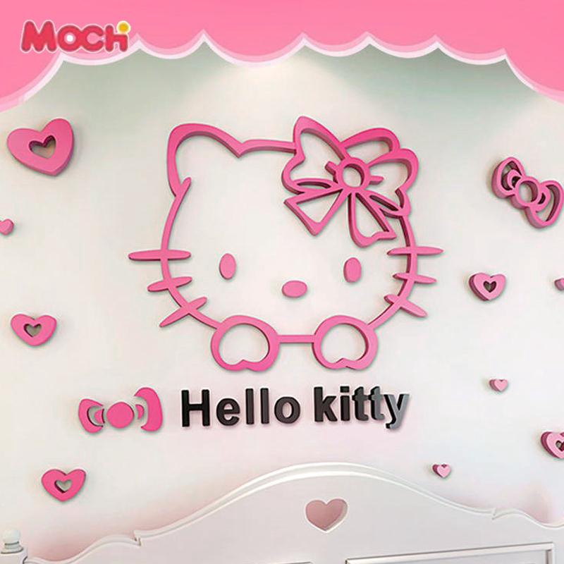 Bộ decal dán trang trí tường hình Hello Kitty bằng acrylic