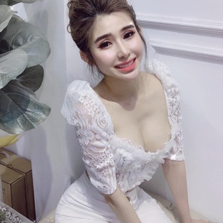 Áo ren cúp ngực tay phồng