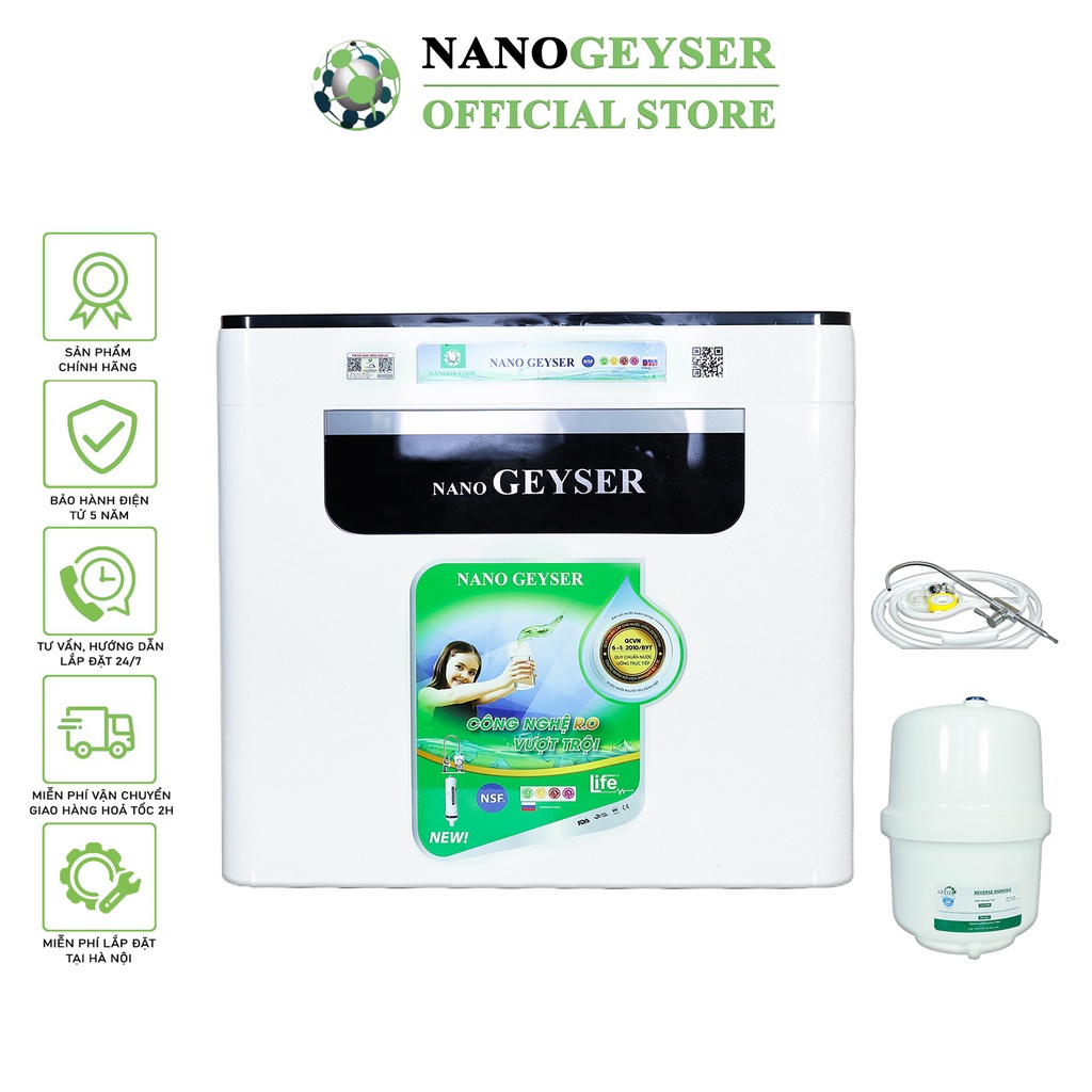 Máy lọc nước Nano Geyser RO ECO C, Công nghệ lọc nước tinh khiết RO, Bảo hành điện tử 5 năm qua app chính hãng