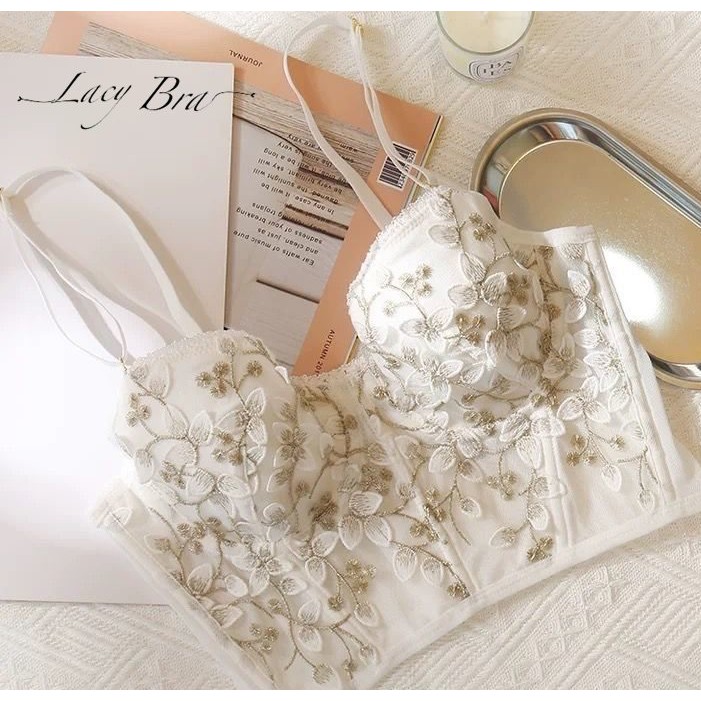 Bộ Corset Vintage Thêu Hoa Dáng Bra Cổ Điển Đệm Mỏng Có Gọng Nâng Ngực Sexy Lacy Bra - B07 | BigBuy360 - bigbuy360.vn