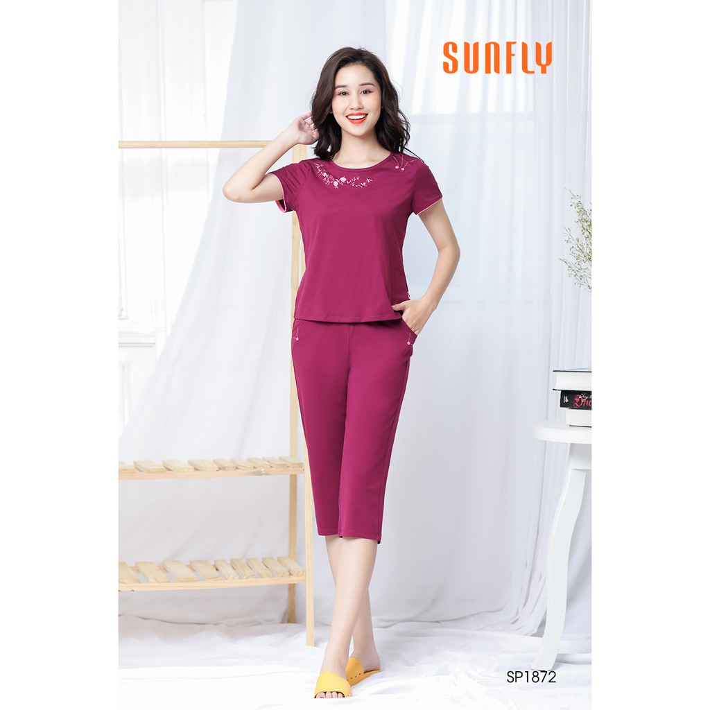 Đồ bộ mặc nhà cotton áo cộc, quần ngố SUNFLY SP1872