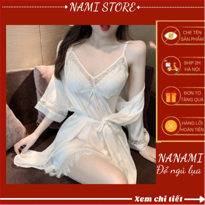 Set Đồ Ngủ Cao Cấp, Váy Kèm Áo Choàng Phối Ren Siêu Quyến Rũ Cho Nữ Từ 40-60kg