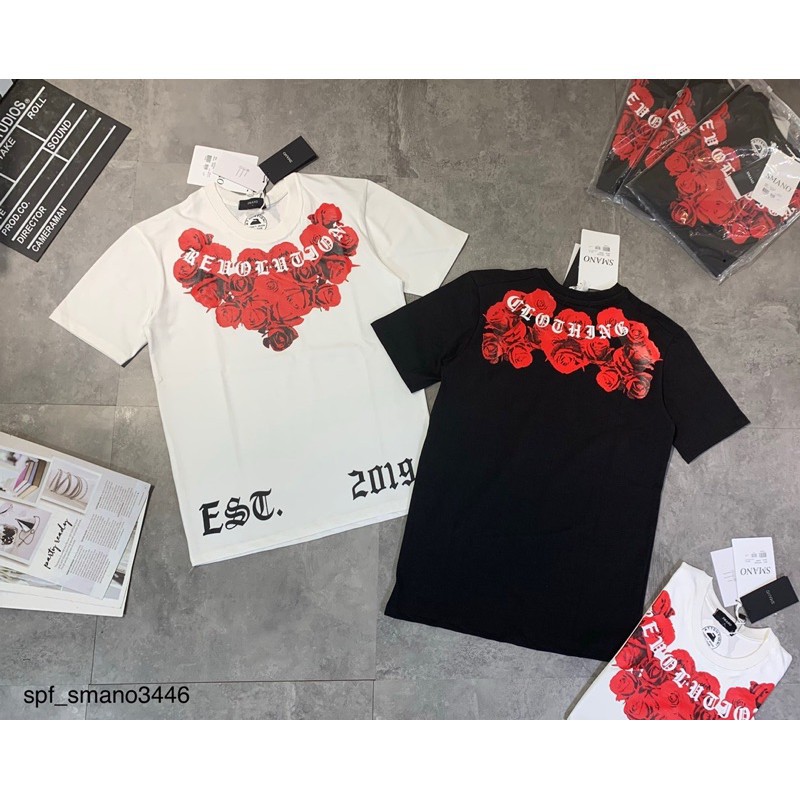 áo thun Hoa Hồng Xanh và Đỏ in nổi 2 mặt, phong cách hot trend, tay lỡ from rộng, nam nữ unisex chất cotton