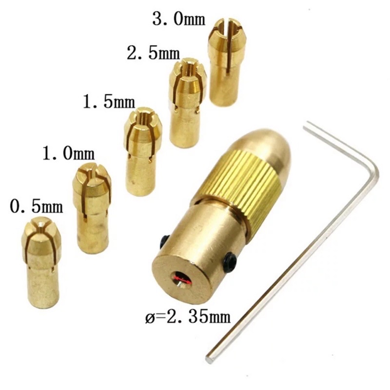 Bộ 5 đầu kẹp mũi khoan 0.5mm đến 3mm, trục 5mm/2,35mm/ 2mm chuyên kẹp mũi khoan chế máy khoan cầm tay mini...