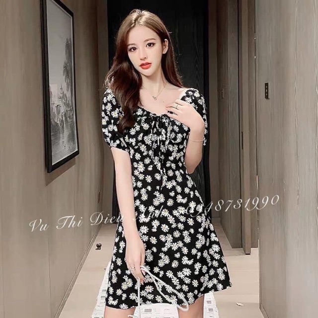 Đầm hoa cúc cổ V bigsize