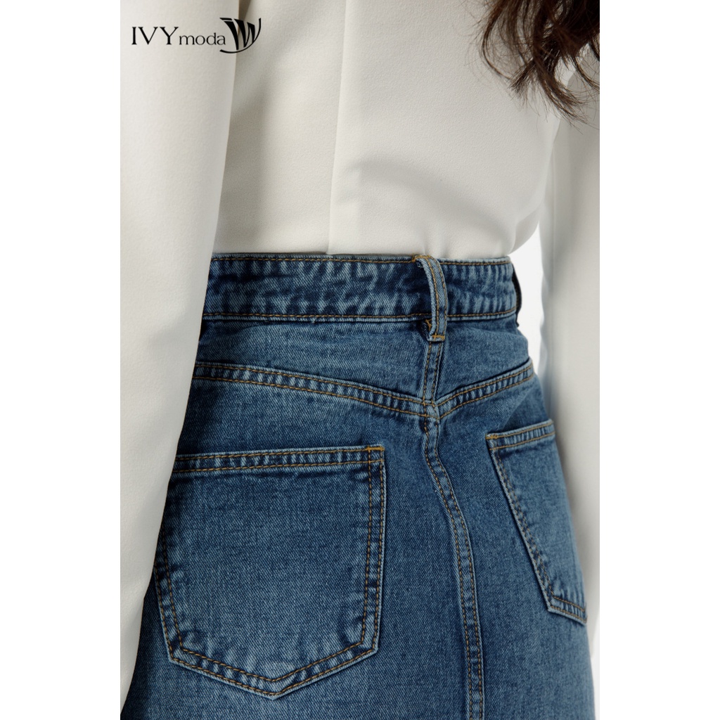 Chân váy bò chữ A xẻ trước IVY moda MS 32B8851