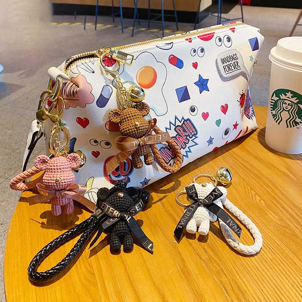 Móc Khóa Hình Gấu Bằng Nhựa Resin Phối Len Hoạt Hình Sáng Tạo Dễ Thương