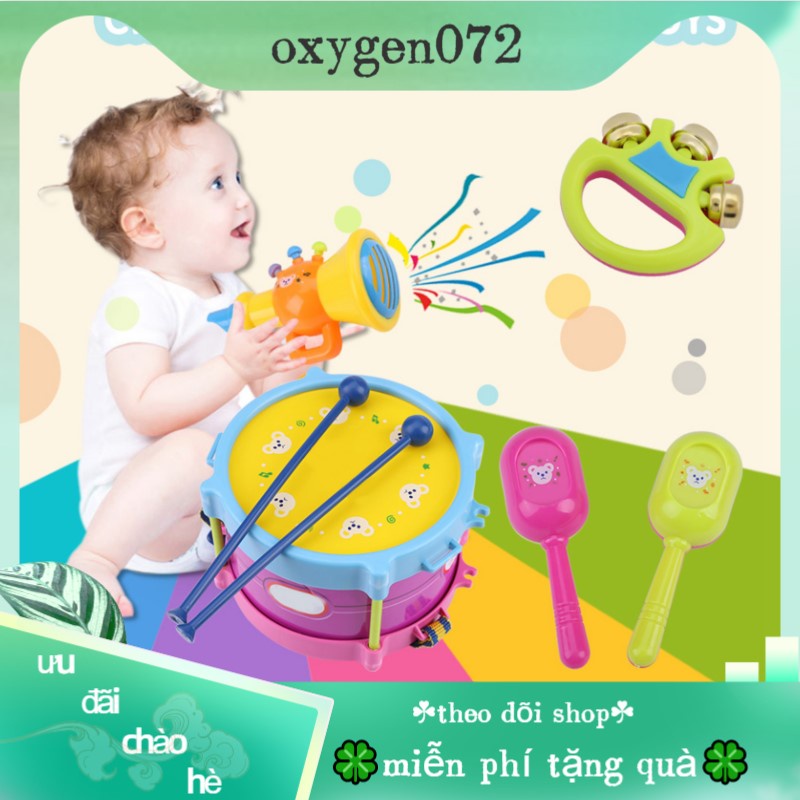 Oxygen072 Bộ Nhạc Cụ Đồ Chơi 5 Món Nhạc cụ - giáo dục Trẻ em trống chuông cát búa kèn