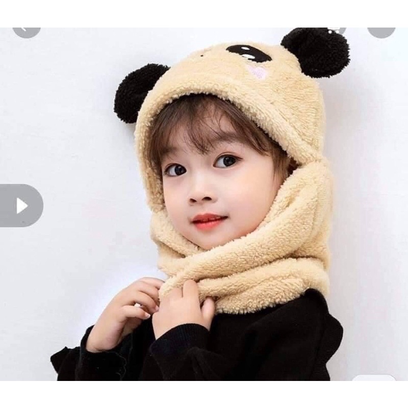 MŨ GẤU PANDA KÈM KHĂN 2in1