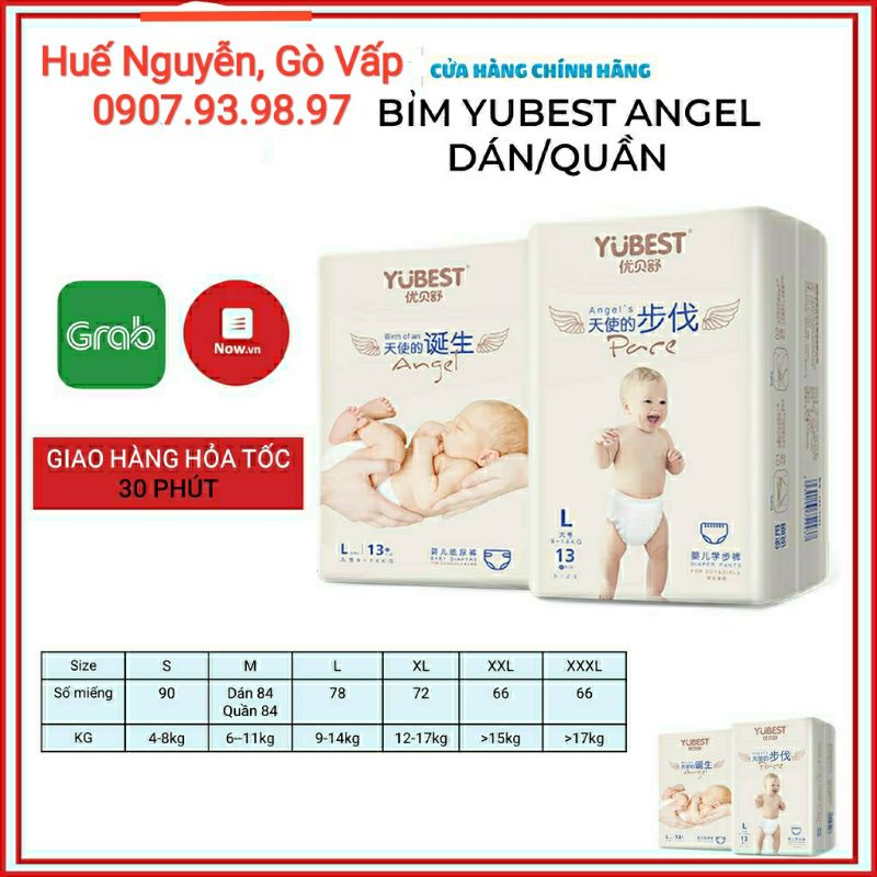 Tả/Bỉm Yubest ANGEL siêu thấm, mỏng full size S90/M84/L78/XL72/XXL66/XXX66