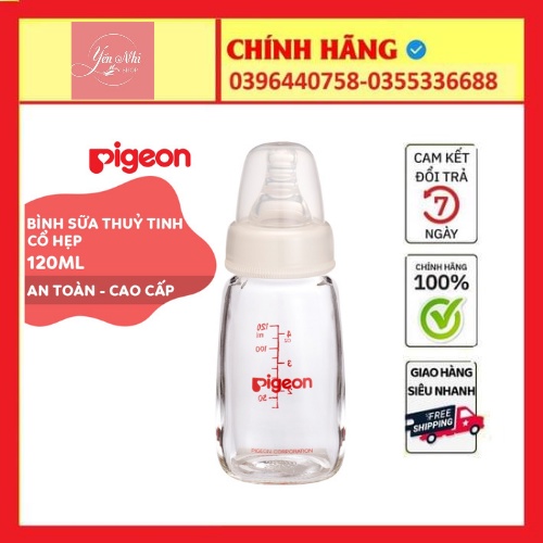 [HÀNG NHẬP KHẨU] Bình thủy tinh pha sữa cổ hẹp Pigeon 120ML