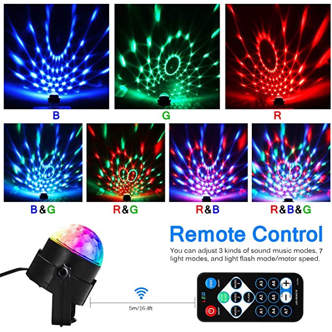 Đèn led, đèn trang trí xoay 7 màu tích hợp cảm ứng nháy theo nhạc dùng cho gia đình, phòng Karaoke, phòng bay
