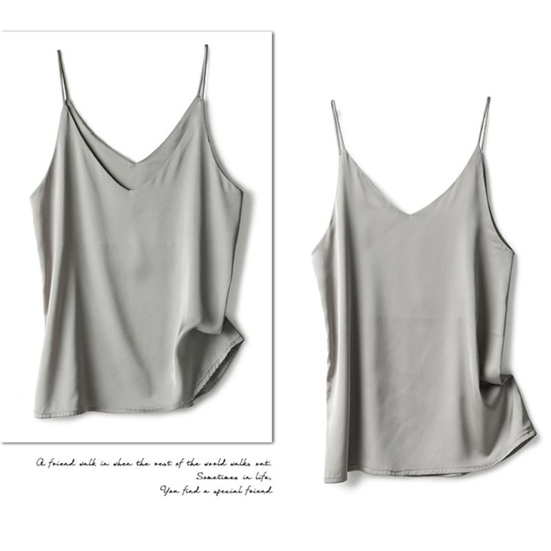 Áo Tank Top Hai Dây Giả Lụa Dáng Rộng Màu Sắc Đơn Giản Quyến Rũ Cho Nữ