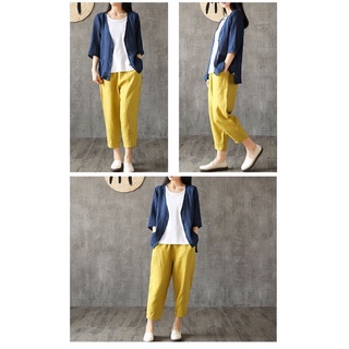 Quần baggy lửng chất đũi lụa