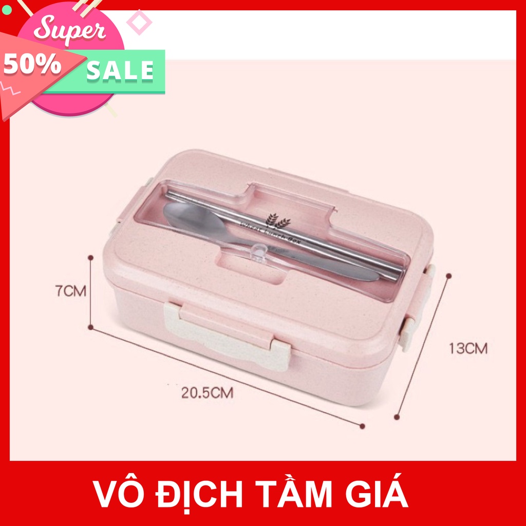 Hộp cơm lúa mạch 3 ngăn tặng kèm thìa đũa inox cao cấp,chịu nhiệt