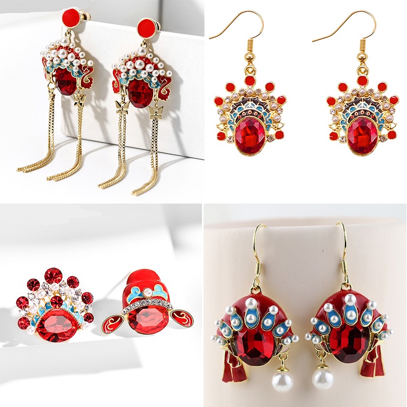 Khuyên Tai Tua Rua Màu Sắc Đỏ Phong Cách Trung Hoa Cổ Điển