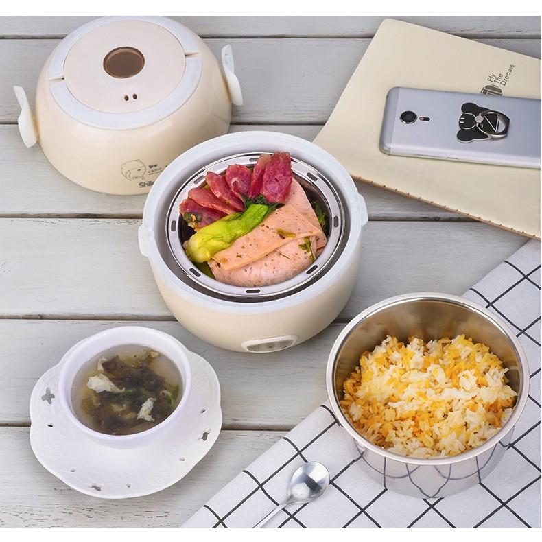 Hộp cơm điện 2 tầng inox Shile xinh xắn đa năng nấu cơm, nấu mì, hâm nóng đồ ăn (loại cao cấp) | BigBuy360 - bigbuy360.vn