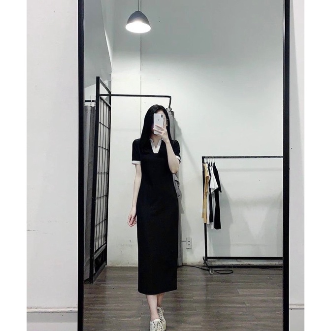 Váy suông phối cổ trụ