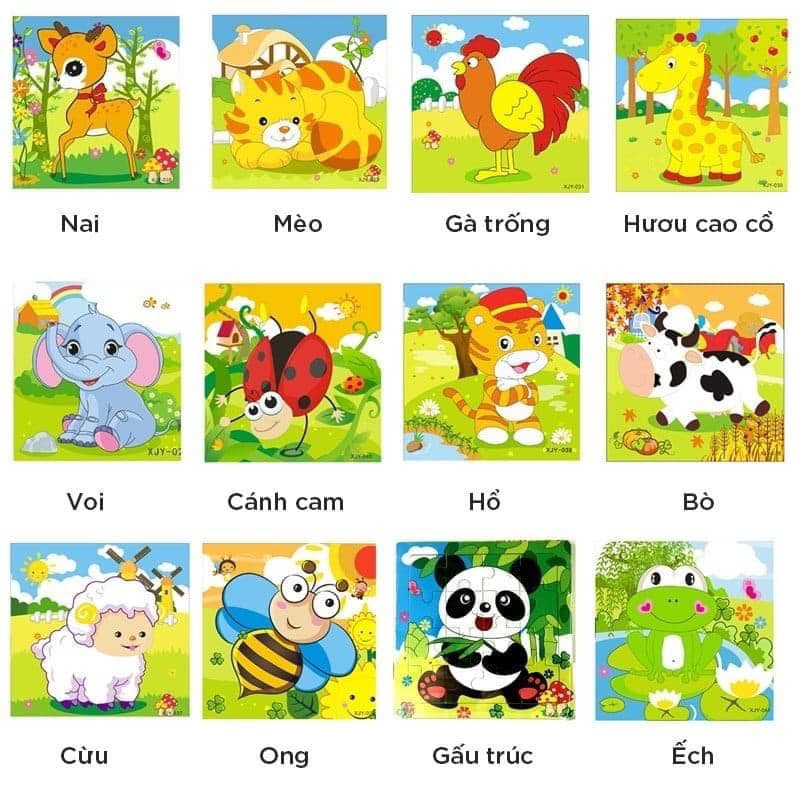 Đồ chơi Ghép hình puzzle tranh ghép 16 mảnh xếp hình con vật, phương tiện