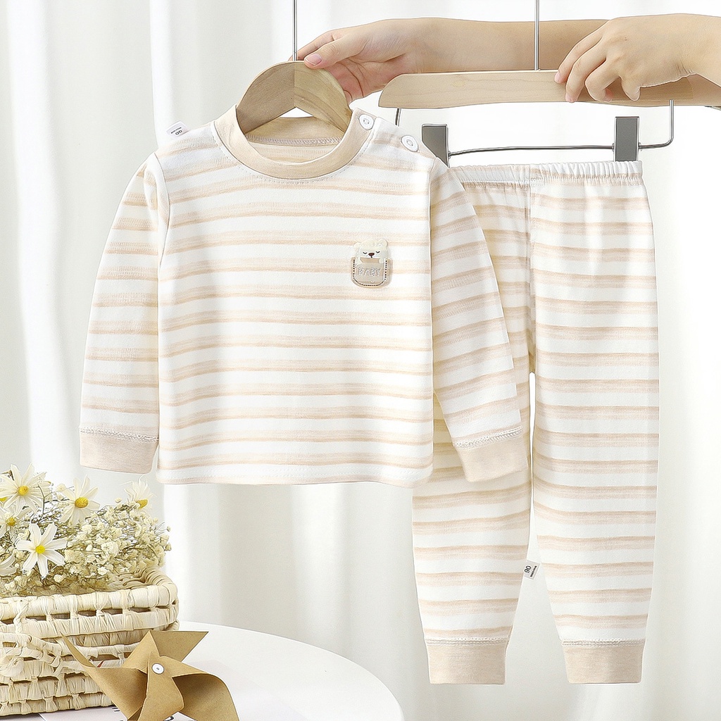 Bộ Đồ Lót Cotton Tay Dài Hở Vai Thời Trang Thu Đông Cho Bé 60-120CM