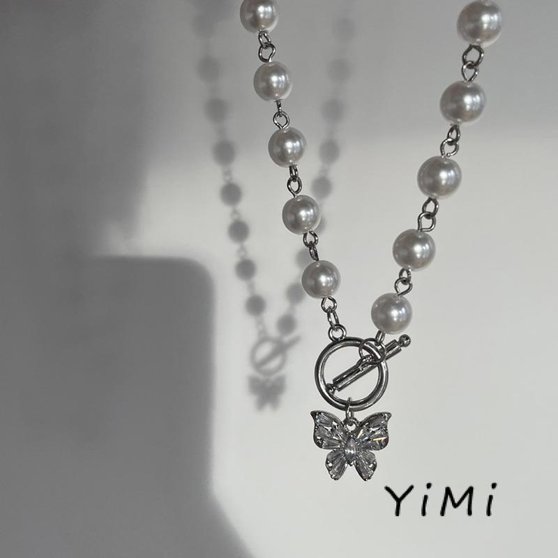 Vòng cổ mặt hình bướm phối ngọc trai nhân tạo thời trang Hàn Quốc