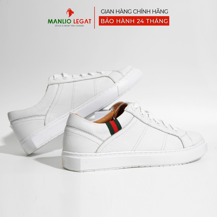 Giày Sneaker nam da thật Manlio Legat màu trắng da vân sần G9241-W