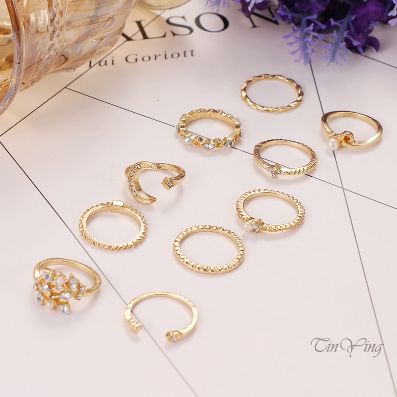 GETNOIVAS 10 nhẫn hợp kim đính hạt nhiều kiểu dáng phong cách Boho